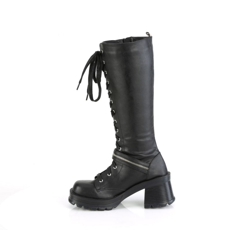 Demonia Bratty 206 Chunky Heel Platform Lace Up Naisten Korkeat Saappaat Mustat Suomi | XJ2-77207V4