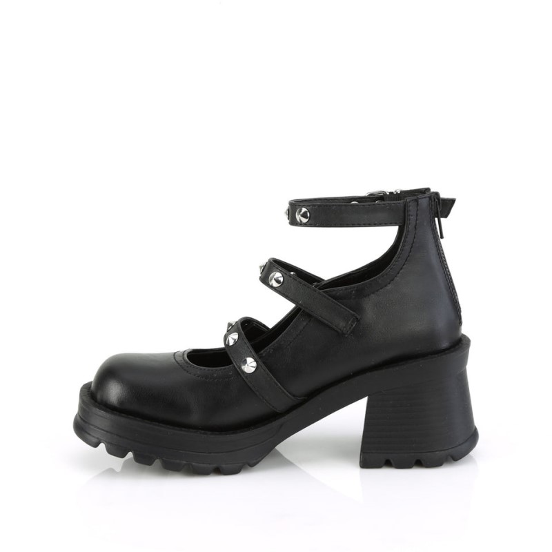 Demonia Bratty 30 Chunky Heel Platform Triple Strap Mary Jane Naisten Korkokengät Mustat Suomi | SY7-23862M3