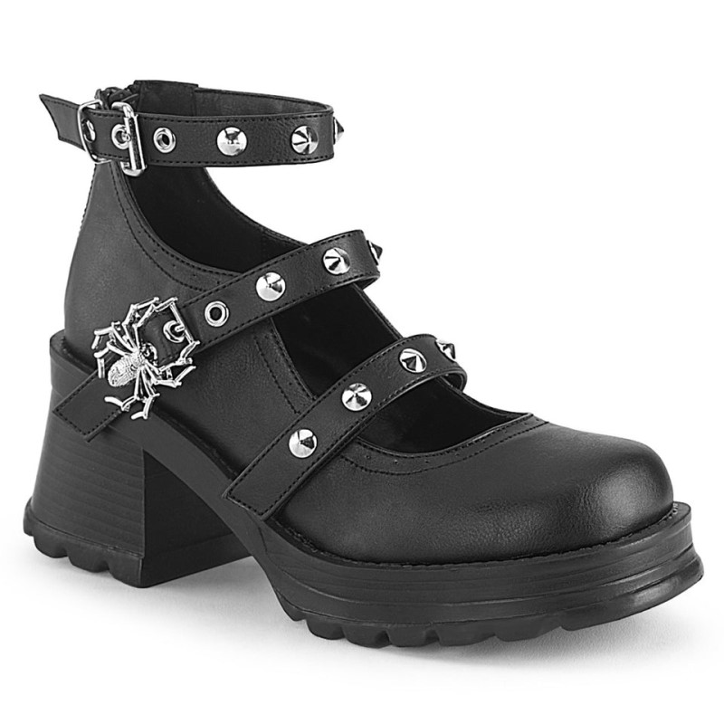 Demonia Bratty 30 Chunky Heel Platform Triple Strap Mary Jane Naisten Korkokengät Mustat Suomi | SY7-23862M3