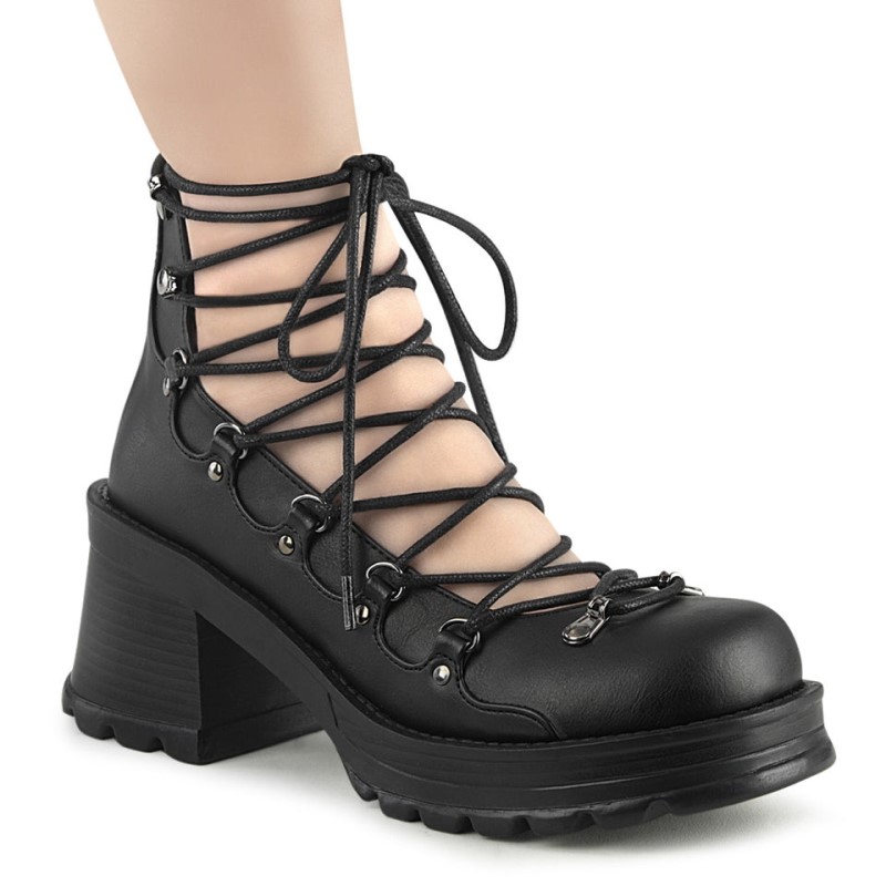 Demonia Bratty 32 Heel Platform D-Ring Lace Up Ankle High Naisten Sandaalit Mustat Suomi | BP8-62866X8