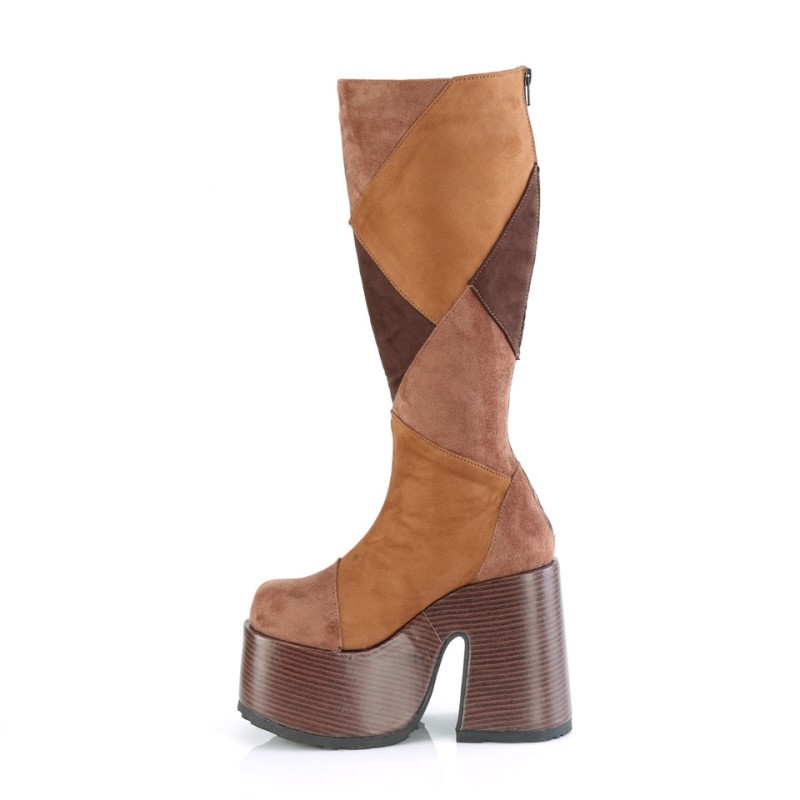 Demonia Camel 280 Heel Faux Wood Wrapped Platform Patchwood Naisten Korkeat Saappaat Ruskea Monivärinen Suomi | XN9-05420I6