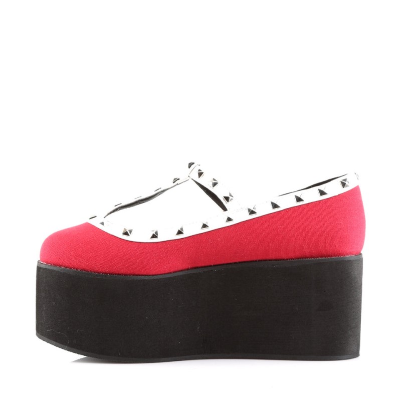 Demonia Click 07 Platform Two Tone T-Strap Naisten Mary Janes Punainen Mustat Valkoinen Suomi | KR0-46744K5