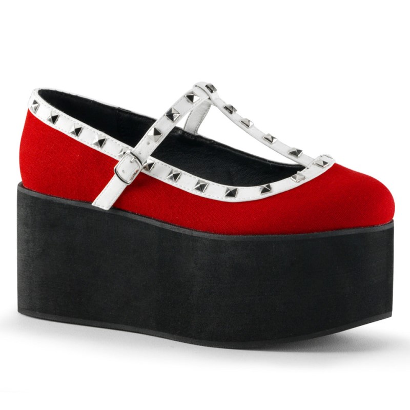 Demonia Click 07 Platform Two Tone T-Strap Naisten Mary Janes Punainen Mustat Valkoinen Suomi | KR0-46744K5