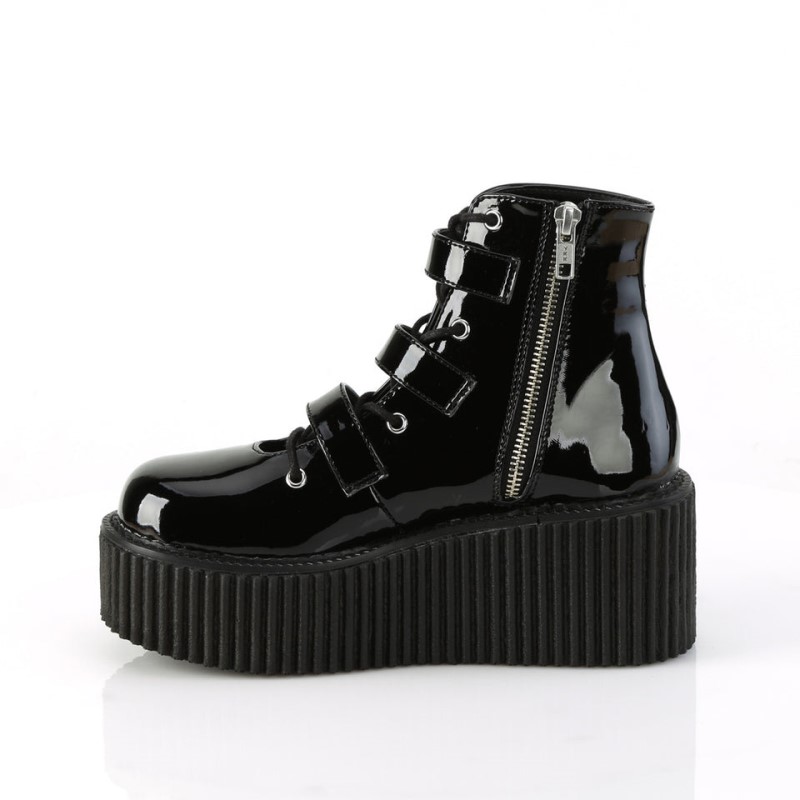 Demonia Creeper 260 Platform Open Lacing Ankle High Naisten Creepers Mustat Mustat Suomi | VO6-64736A1