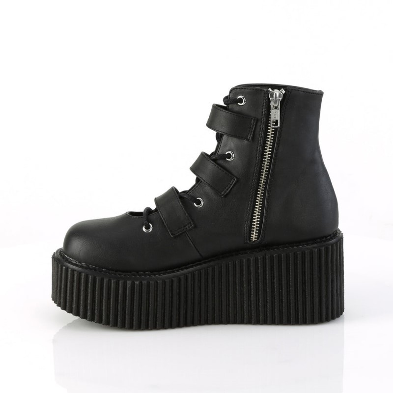 Demonia Creeper 260 Platform Open Lacing Ankle High Naisten Creepers Mustat Suomi | YE1-02460L7