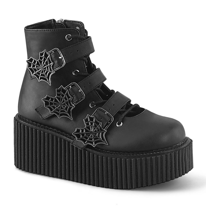 Demonia Creeper 260 Platform Open Lacing Ankle High Naisten Creepers Mustat Suomi | YE1-02460L7