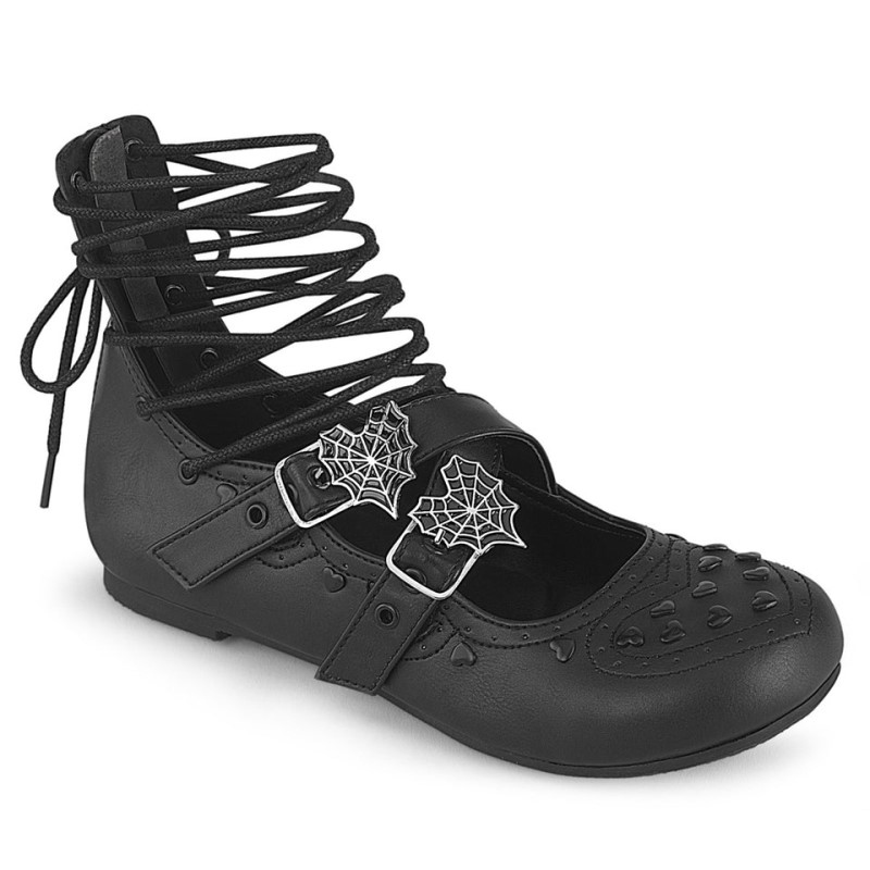 Demonia Daisy 11 Ballet Flat Eyelet Lace Up Ankle Naisten Mary Janes Mustat Suomi | HM6-77317U4