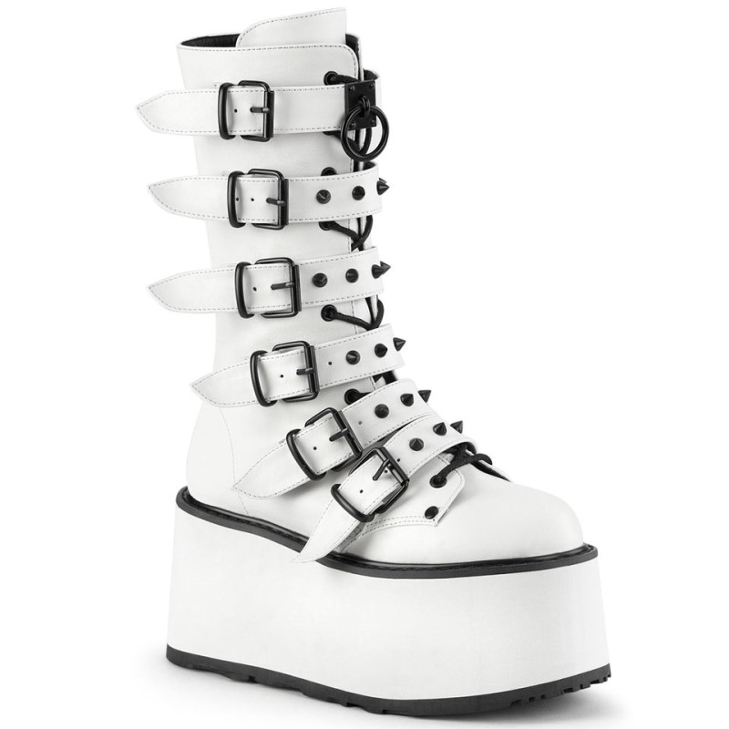 Demonia Damned 225 Platform Lace Up Naisten Mid Saappaat Valkoinen Suomi | RH9-92049D9