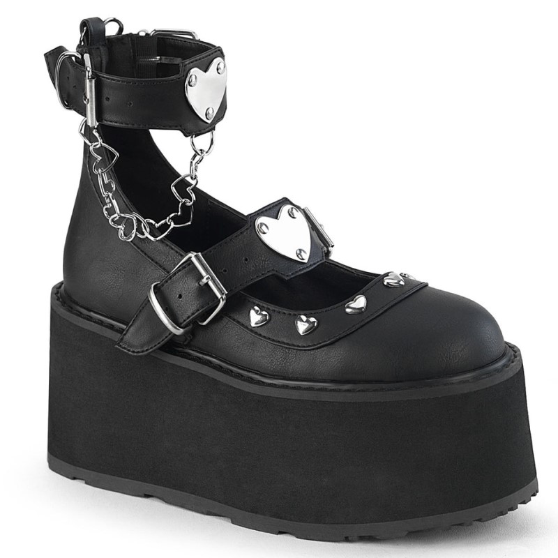 Demonia Damned 56 Platform Dual Strap Naisten Mary Janes Mustat Suomi | PY6-37973S1