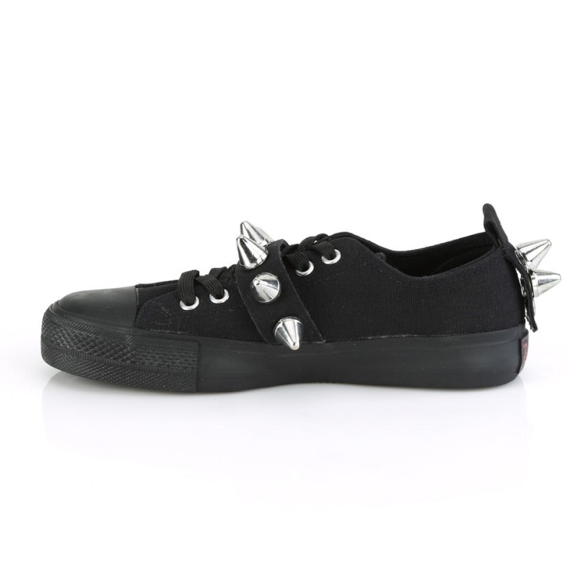 Demonia Deviant 04 Punk Goth Skater Canvas Spiked Low Top Naisten Tennarit Mustat Suomi | ZQ2-30313Q3