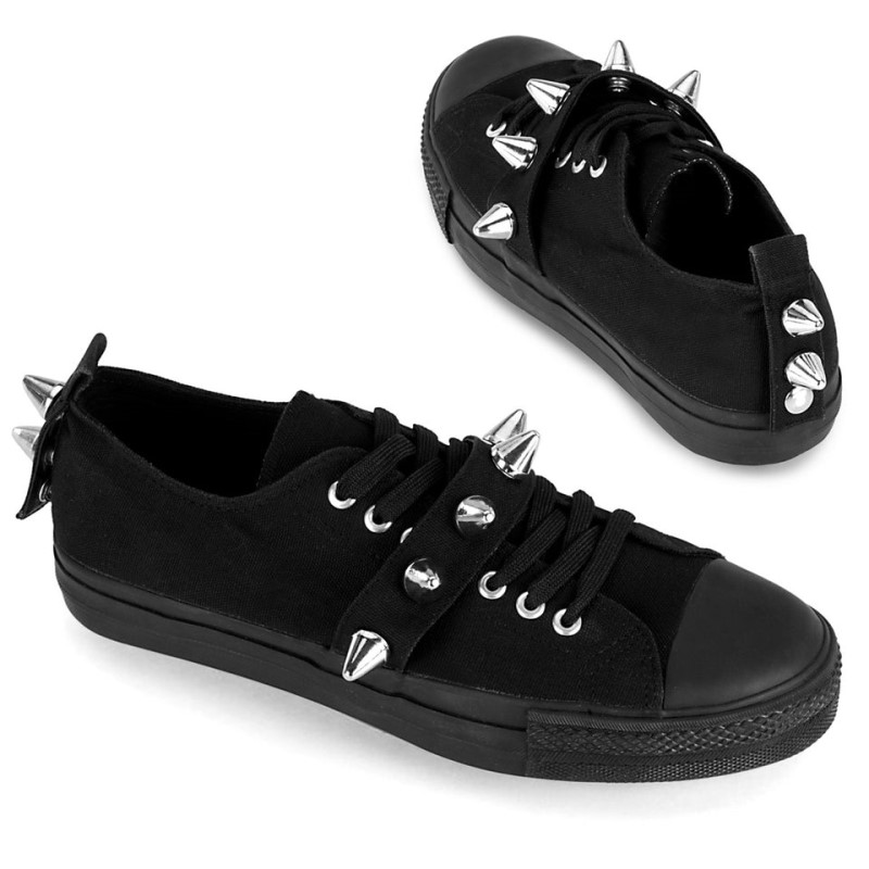 Demonia Deviant 04 Punk Goth Skater Canvas Spiked Low Top Naisten Tennarit Mustat Suomi | ZQ2-30313Q3