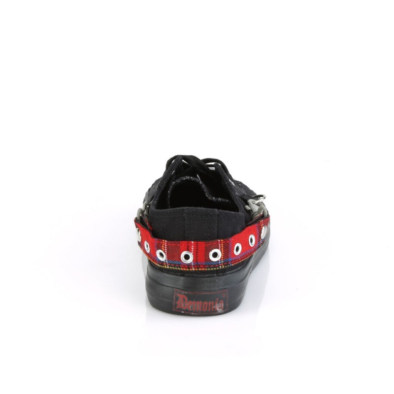 Demonia Deviant 07 Punk Goth Skater Canvas Bondage Strap Naisten Tennarit Mustat Suomi | JC4-25072U6