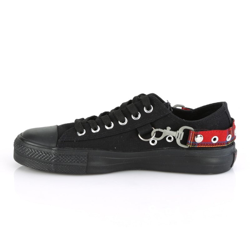 Demonia Deviant 07 Punk Goth Skater Canvas Bondage Strap Miesten Tennarit Mustat Suomi | HQ4-19521Z0