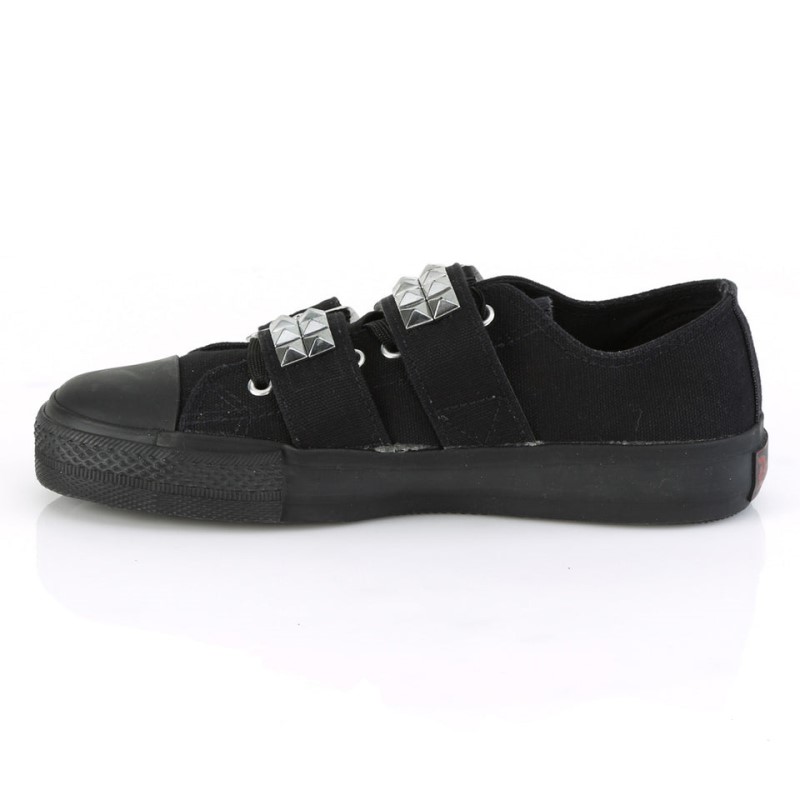 Demonia Deviant 08 Canvas Pyramid Studded Low Top Naisten Tennarit Mustat Suomi | KD3-11441O3