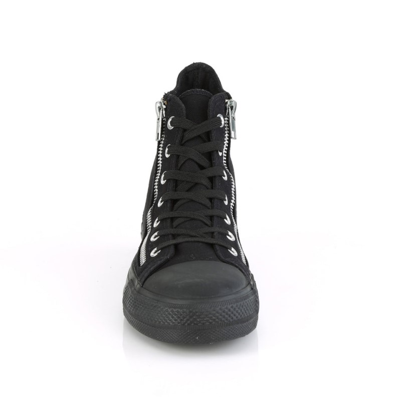 Demonia Deviant 106 Punk Goth Skater Canvas 2 ZIPPER High Top Naisten Tennarit Mustat Suomi | HG5-65426C9