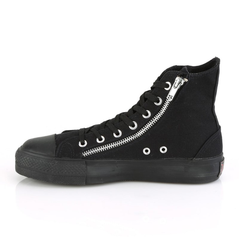 Demonia Deviant 106 Punk Goth Skater Canvas 2 ZIPPER High Top Naisten Tennarit Mustat Suomi | HG5-65426C9