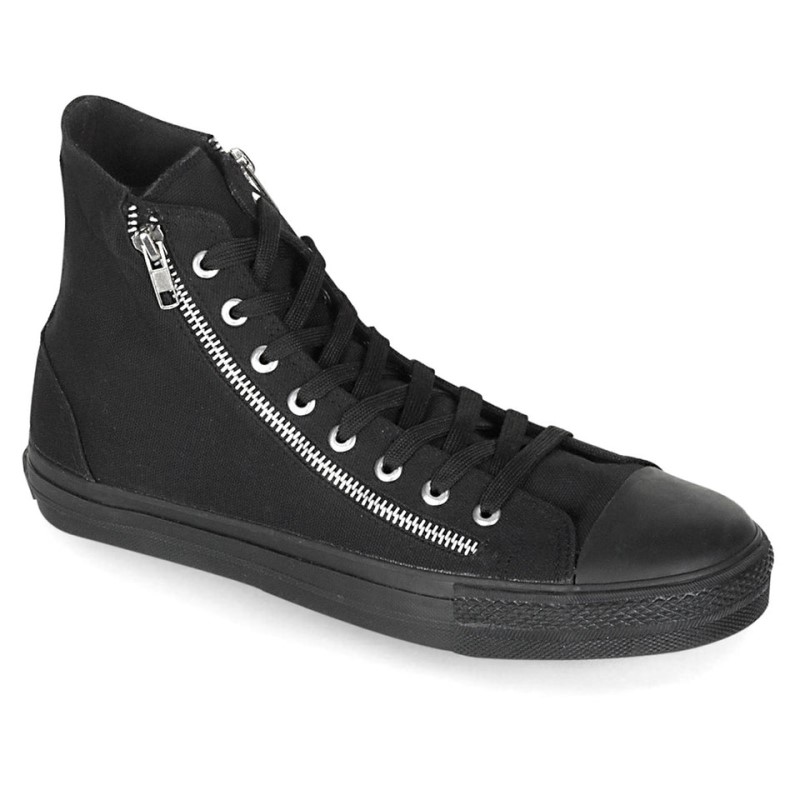 Demonia Deviant 106 Punk Goth Skater Canvas 2 ZIPPER High Top Naisten Tennarit Mustat Suomi | HG5-65426C9