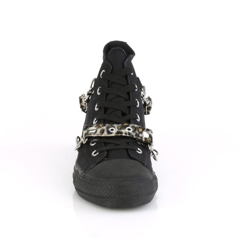 Demonia Deviant 107 Punk Goth Skater Canvas Bondage High Top Naisten Tennarit Mustat Suomi | ZF5-35403J6