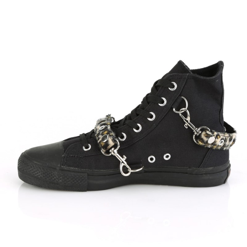 Demonia Deviant 107 Punk Goth Skater Canvas Bondage High Top Naisten Tennarit Mustat Suomi | ZF5-35403J6