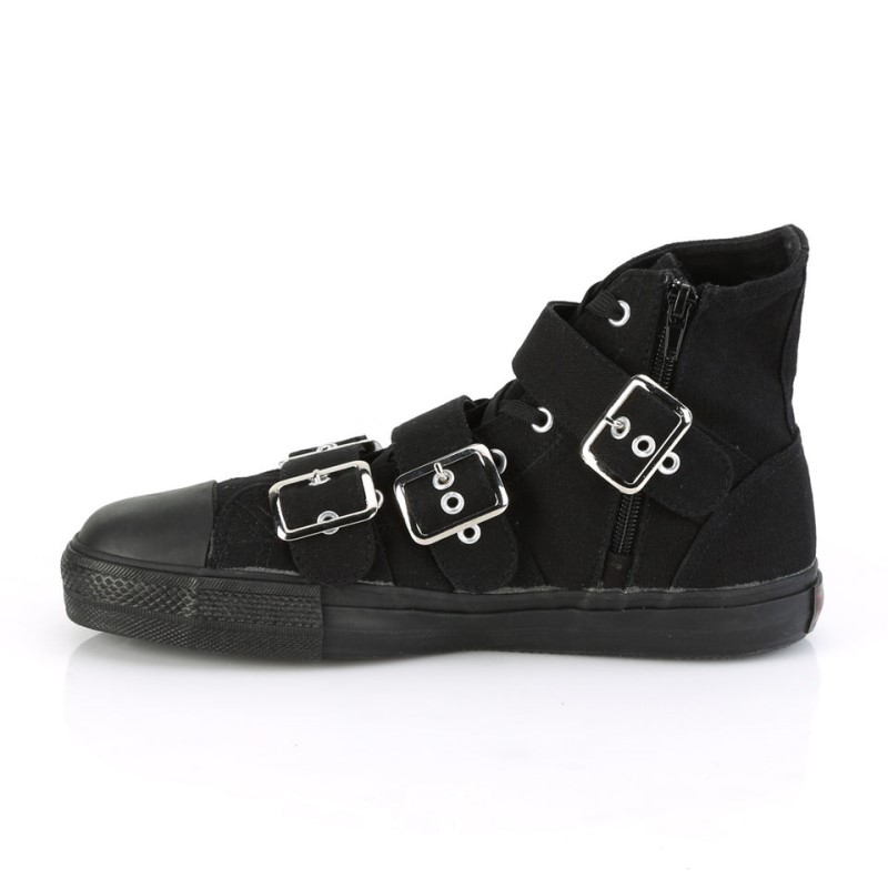 Demonia Deviant 109 Canvas 3 Buckle Strap High Top Naisten Tennarit Mustat Suomi | FO2-16001X0