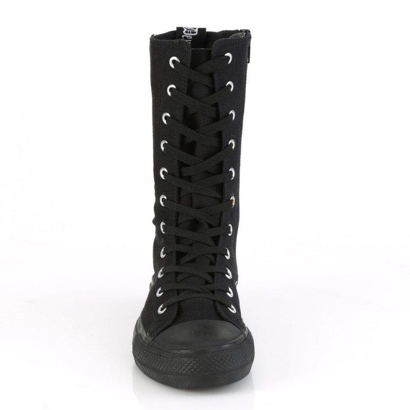 Demonia Deviant 201 Punk Goth Skater Canvas Calf Miesten Tennarit Mustat Suomi | DR0-12471L0