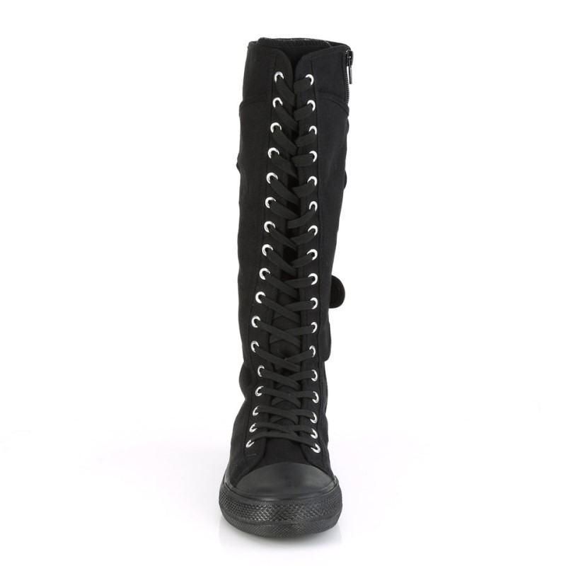 Demonia Deviant 303 Punk Goth Skater Canvas 4 Calf Buckle Knee Boot Naisten Tennarit Mustat Suomi | NR0-78057G9