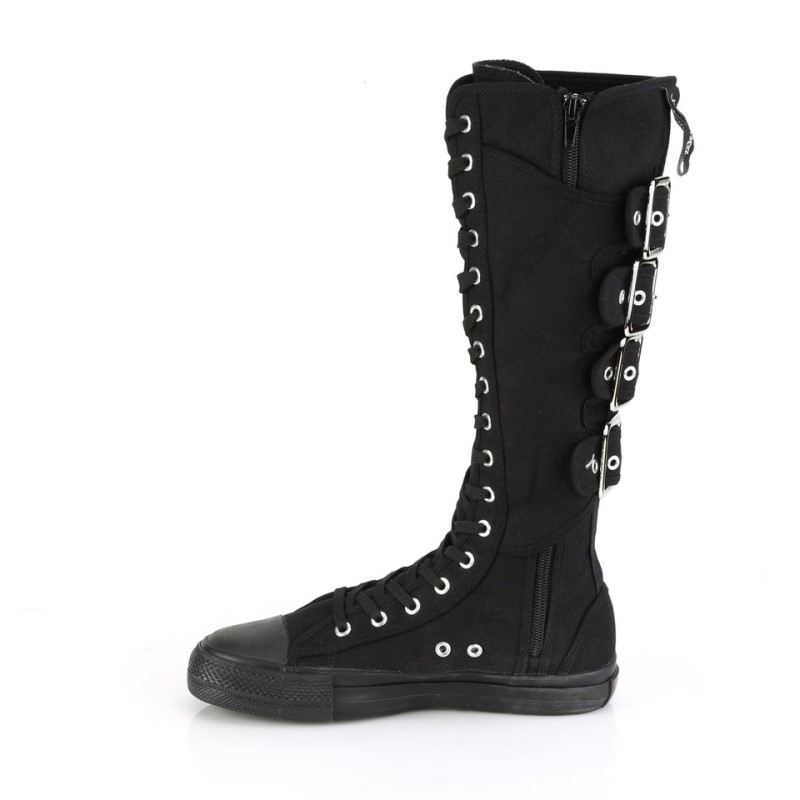 Demonia Deviant 303 Punk Goth Skater Canvas 4 Calf Buckle Knee Boot Naisten Tennarit Mustat Suomi | NR0-78057G9