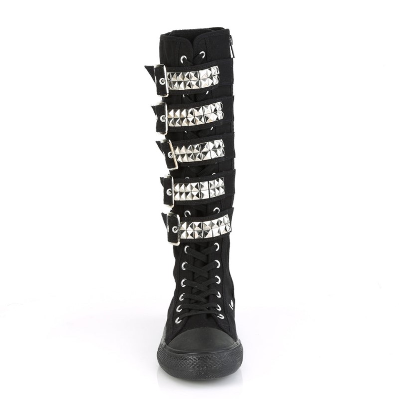 Demonia Deviant 304 Canvas 5 Buckle Strap Knee Boot Naisten Tennarit Mustat Suomi | MT8-71377M7