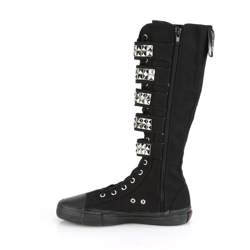 Demonia Deviant 304 Canvas 5 Buckle Strap Knee Boot Naisten Tennarit Mustat Suomi | MT8-71377M7