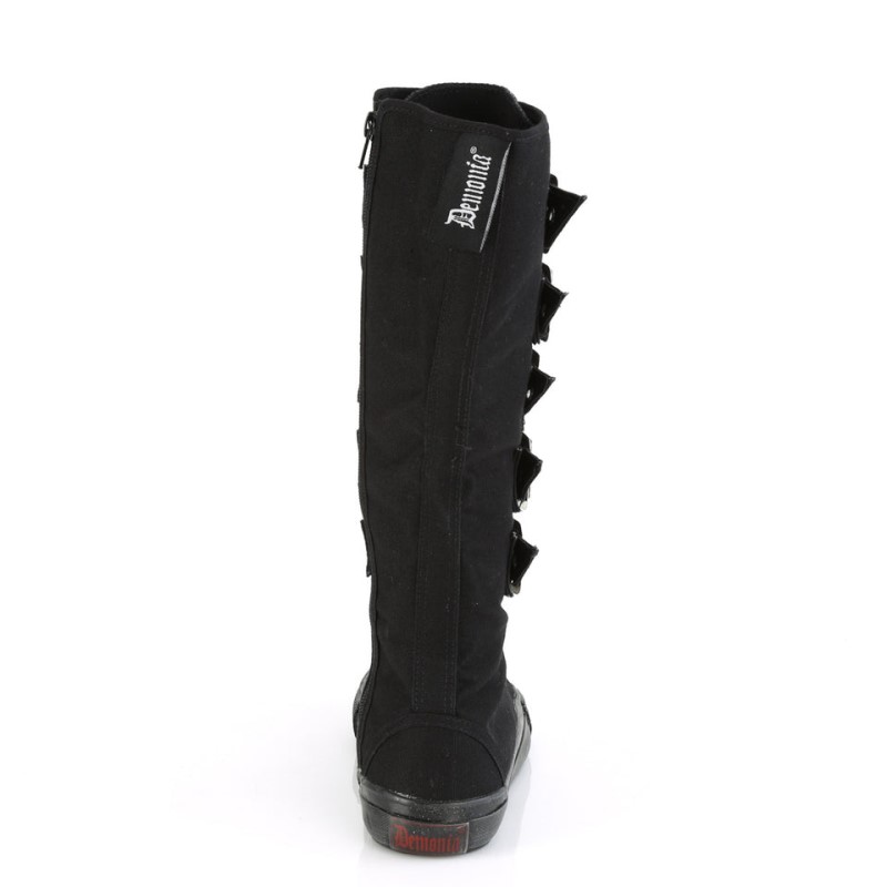 Demonia Deviant 304 Canvas 5 Buckle Strap Knee Boot Naisten Tennarit Mustat Suomi | MT8-71377M7