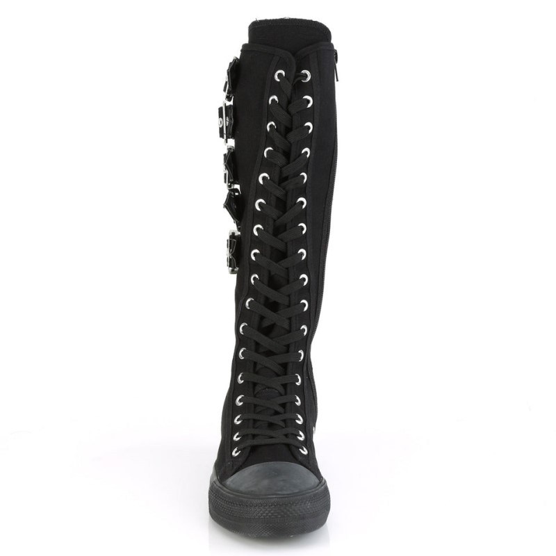 Demonia Deviant 310 Canvas 5 Calf Buckle Knee Boot Naisten Tennarit Mustat Suomi | WQ8-50755B2