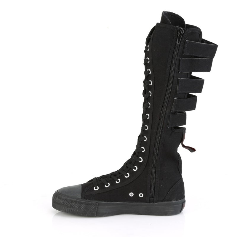 Demonia Deviant 310 Canvas 5 Calf Buckle Knee Boot Naisten Tennarit Mustat Suomi | WQ8-50755B2