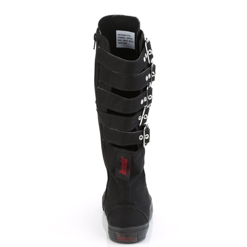 Demonia Deviant 310 Canvas 5 Calf Buckle Knee Boot Naisten Tennarit Mustat Suomi | WQ8-50755B2