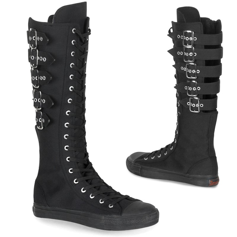 Demonia Deviant 310 Canvas 5 Calf Buckle Knee Boot Naisten Tennarit Mustat Suomi | WQ8-50755B2