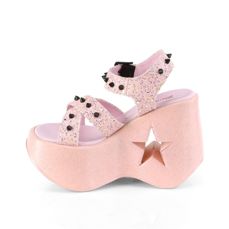 Demonia Dynamite 02 Star Cutout Platform Wedge Criss Cross Ankle Strap Naisten Sandaalit Pinkki Suomi | DL3-82778I3