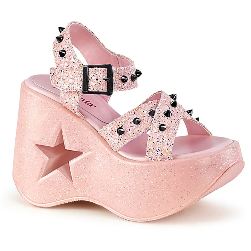 Demonia Dynamite 02 Star Cutout Platform Wedge Criss Cross Ankle Strap Naisten Sandaalit Pinkki Suomi | DL3-82778I3