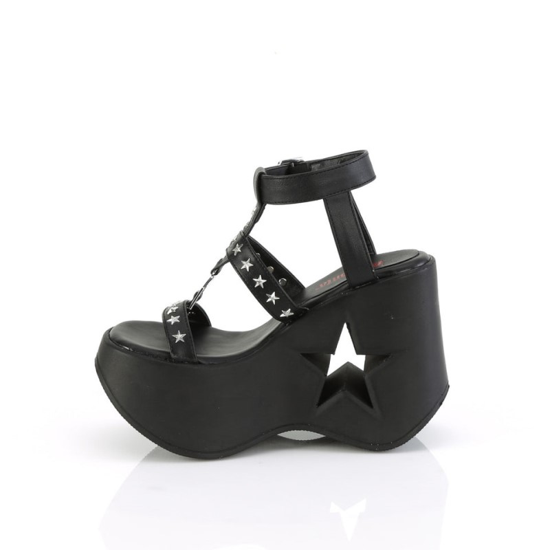 Demonia Dynamite 12 Star Cutout Platform Wedge Wrap Around Ankle Strap Strappy Naisten Sandaalit Mustat Suomi | UD7-74677V9