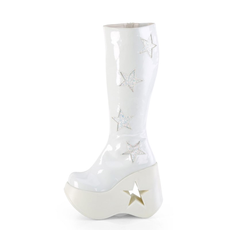 Demonia Dynamite 218 Star Cutout Platform Wedge Naisten Korkeat Saappaat Valkoinen Valkoinen Monivärinen Suomi | PK1-99589R2