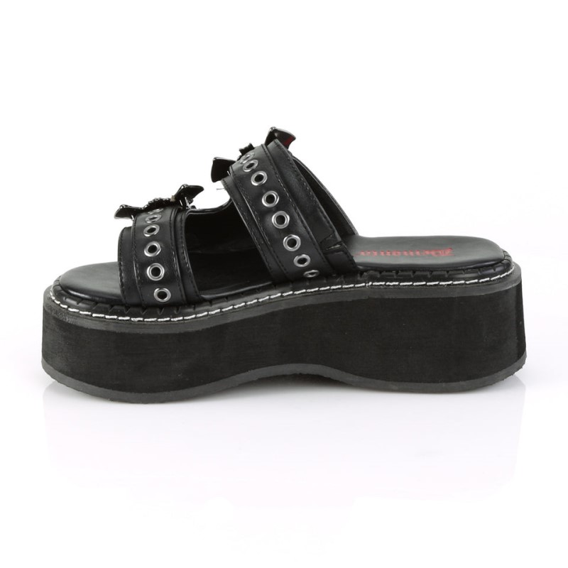 Demonia Emily 100 Platform Double Strap Slide Naisten Sandaalit Mustat Suomi | BP8-07930A9