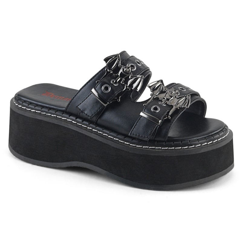 Demonia Emily 100 Platform Double Strap Slide Naisten Sandaalit Mustat Suomi | BP8-07930A9