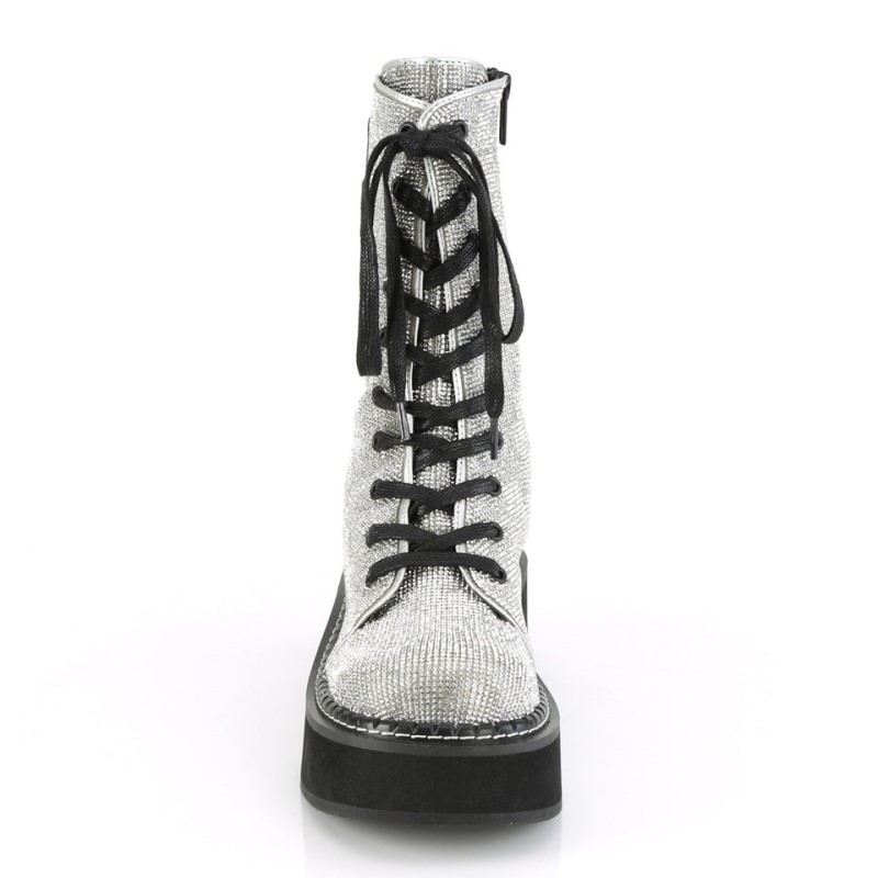 Demonia Emily 362 Platform Lace Up Naisten Mid Saappaat Hopea Suomi | WE1-83978R0