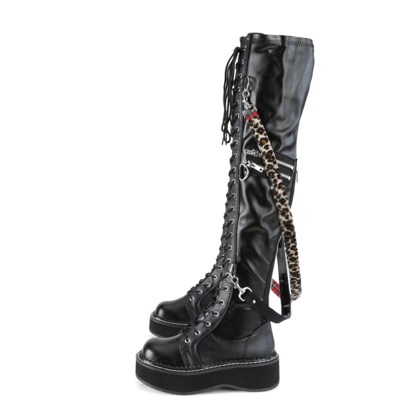 Demonia Emily 377 Platform Lace Up Boot Naisten Polvisaappaat Mustat Suomi | TN9-01050F4