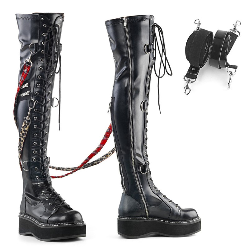 Demonia Emily 377 Platform Lace Up Boot Naisten Polvisaappaat Mustat Suomi | TN9-01050F4