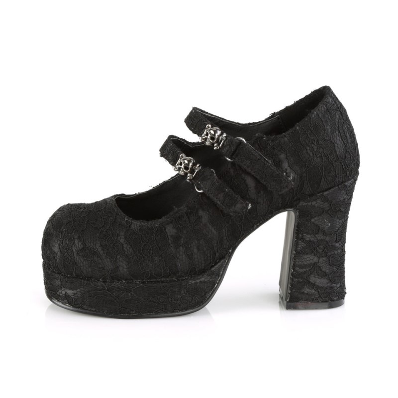 Demonia Gothika 09 Heel Platform Double Hook N' Loop Strap Naisten Mary Janes Mustat Mustat Suomi | WH5-95349S1