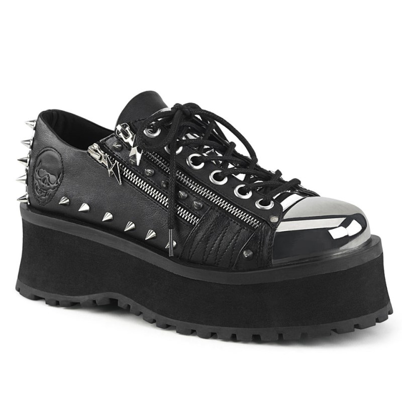 Demonia Gravedigger 04 Platform Silver Chrome Plated Metal Toe Cap Lace Up Naisten Oxford Kengät Mustat Suomi | JQ7-69416V6