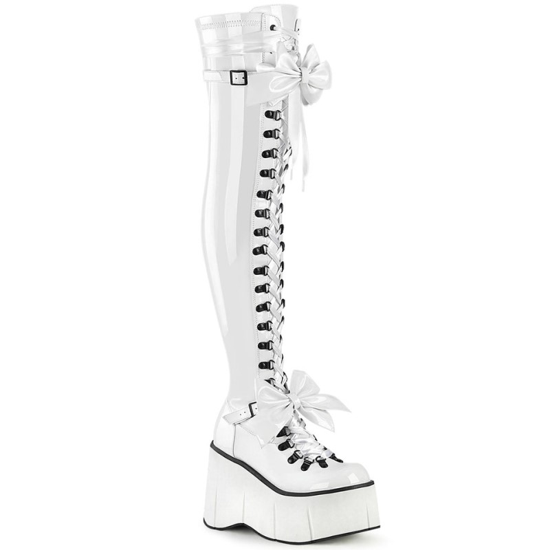 Demonia Kera 303 Wedge Platform D-Ring Lace Up Naisten Polvisaappaat Valkoinen Suomi | BJ4-20602J8