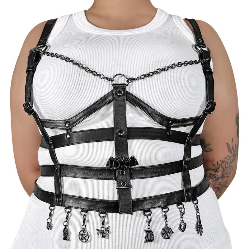 Demonia Leather Cage Body Harness Asusteet Mustat Suomi | WQ1-91149B5