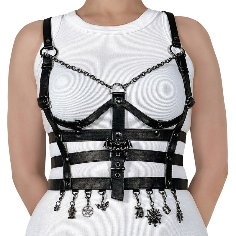 Demonia Leather Cage Body Harness Asusteet Mustat Suomi | WQ1-91149B5