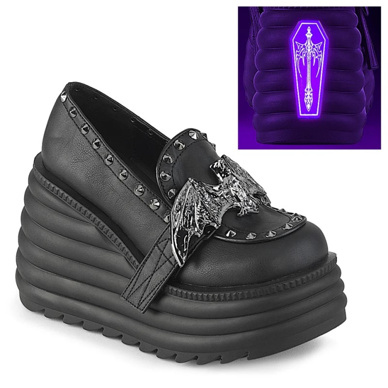 Demonia Morte 56 Wedge Platform Naisten Loafers Mustat Suomi | HY8-84728N8