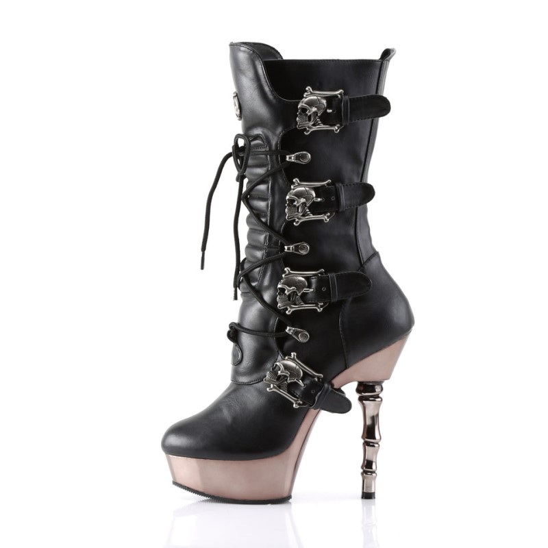 Demonia Muerto 1026 Finger Bone Heel Platform Lace Up Calf Naisten Korkeat Saappaat Mustat Suomi | KP6-35593X3